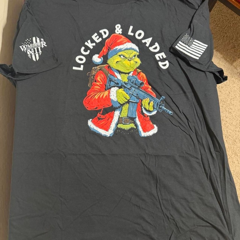 Warrior XII Locked and Loaded Grinch Black Graphic T-Shirt Mens 5XL 100% Cotton